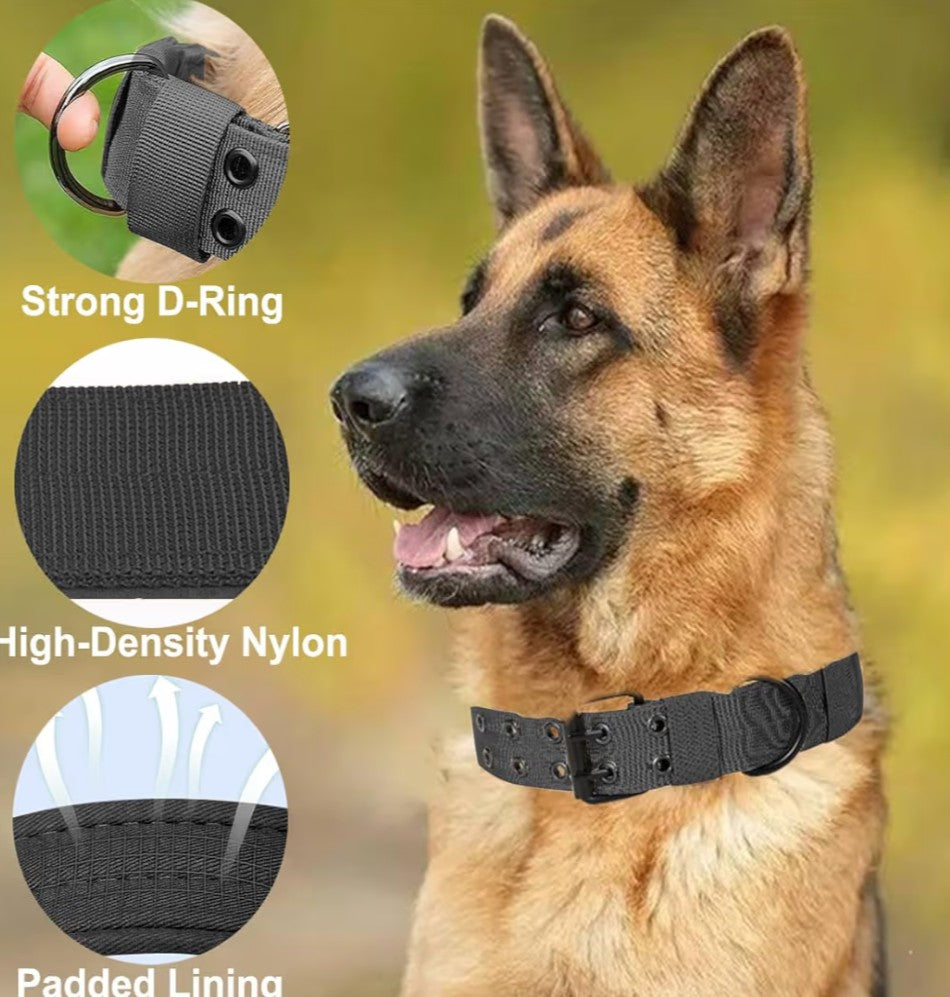 JSXD Tactical Dog Collar,Military Grade Nylon with Soft Padded Lining,1.5 inch Wide,Metal Buckle with 5 Adjustable Points,Heavy Duty Dog Collar for Medium Large Dogs (camo, Large)