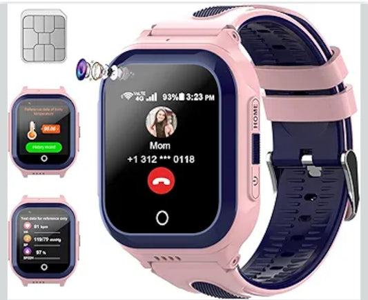 Wonlex 4G Kids Smartwatch, 1.4" GPS Smart Watch for Kids, Pink with SIM Card Boys Girls Phone Watch with Temperature HR BP Monitor Video Calls SOS Camera Pedometer Alarm Music Player