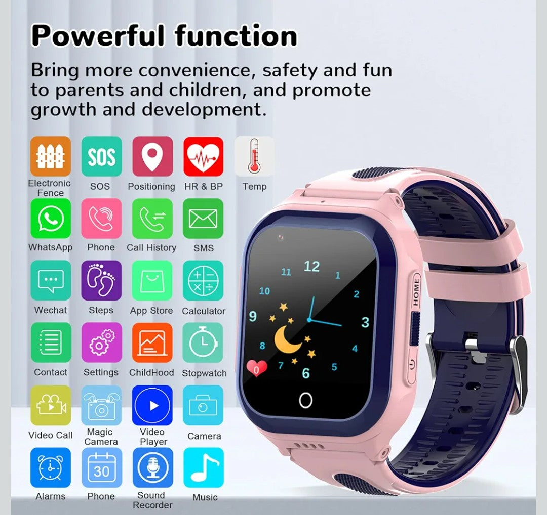 Wonlex 4G Kids Smartwatch, 1.4" GPS Smart Watch for Kids, Pink with SIM Card Boys Girls Phone Watch with Temperature HR BP Monitor Video Calls SOS Camera Pedometer Alarm Music Player