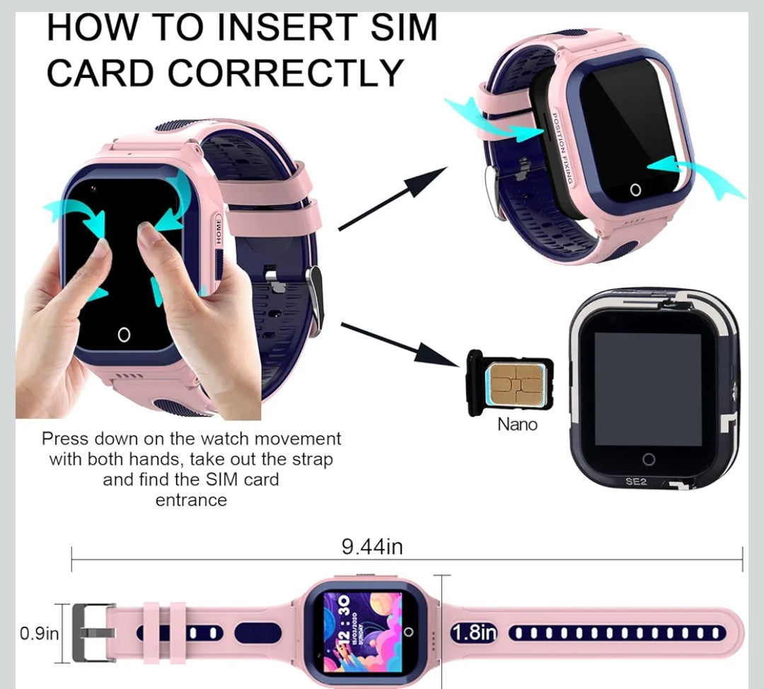 Wonlex 4G Kids Smartwatch, 1.4" GPS Smart Watch for Kids, Pink with SIM Card Boys Girls Phone Watch with Temperature HR BP Monitor Video Calls SOS Camera Pedometer Alarm Music Player
