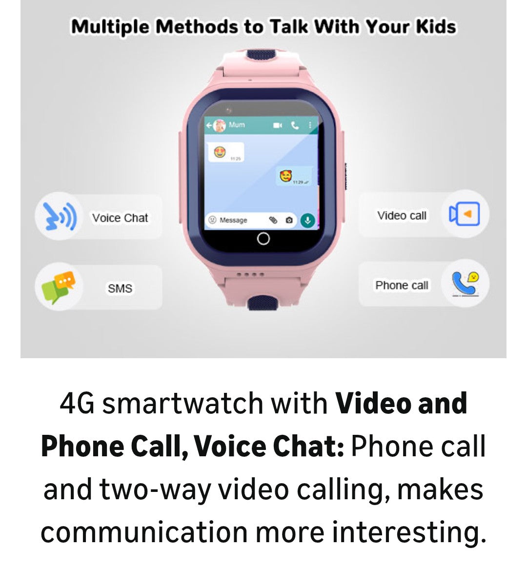 Wonlex 4G Kids Smartwatch, 1.4" GPS Smart Watch for Kids, Pink with SIM Card Boys Girls Phone Watch with Temperature HR BP Monitor Video Calls SOS Camera Pedometer Alarm Music Player