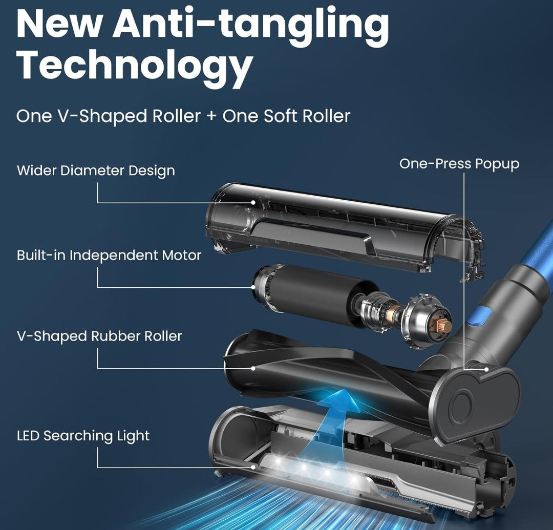 Dzaki S9X Vacuum Cleaners for Home,400W 45KPa Cordless Stick Vacuum Cleaner,Up to 55 Mins Runtime,Smart Induction Auto-Adjustment,Rechargeable Battery Vacuum Cordless for Carpet Floor Pet Hair(Blue)