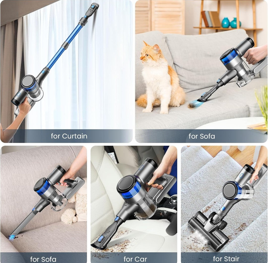 Dzaki S9X Vacuum Cleaners for Home,400W 45KPa Cordless Stick Vacuum Cleaner,Up to 55 Mins Runtime,Smart Induction Auto-Adjustment,Rechargeable Battery Vacuum Cordless for Carpet Floor Pet Hair(Blue)