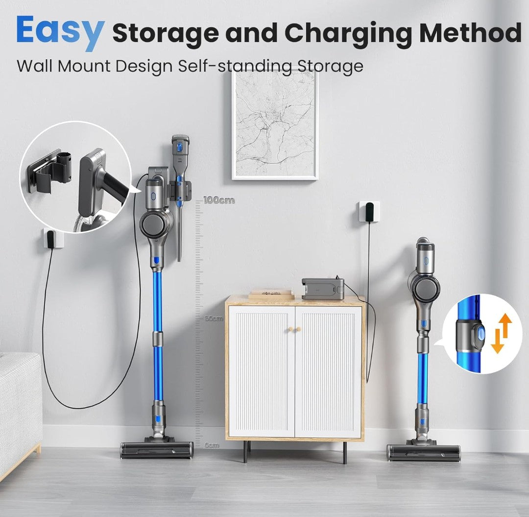 Dzaki S9X Vacuum Cleaners for Home,400W 45KPa Cordless Stick Vacuum Cleaner,Up to 55 Mins Runtime,Smart Induction Auto-Adjustment,Rechargeable Battery Vacuum Cordless for Carpet Floor Pet Hair(Blue)