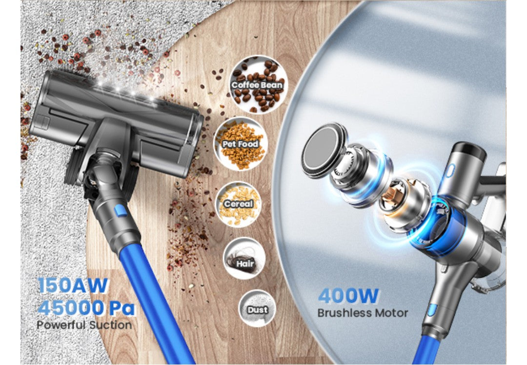 Dzaki S9X Vacuum Cleaners for Home,400W 45KPa Cordless Stick Vacuum Cleaner,Up to 55 Mins Runtime,Smart Induction Auto-Adjustment,Rechargeable Battery Vacuum Cordless for Carpet Floor Pet Hair(Blue)