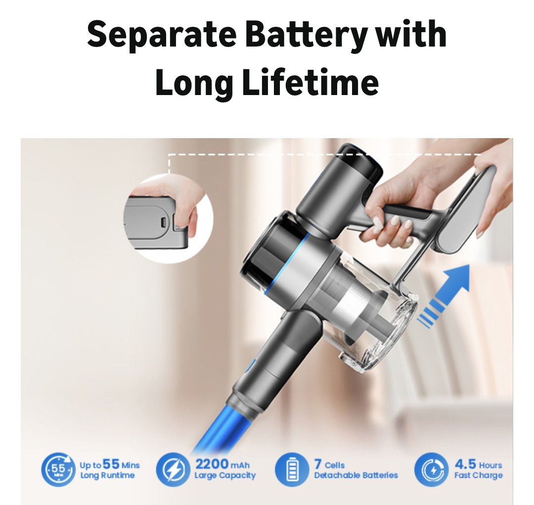 Dzaki S9X Vacuum Cleaners for Home,400W 45KPa Cordless Stick Vacuum Cleaner,Up to 55 Mins Runtime,Smart Induction Auto-Adjustment,Rechargeable Battery Vacuum Cordless for Carpet Floor Pet Hair(Blue)