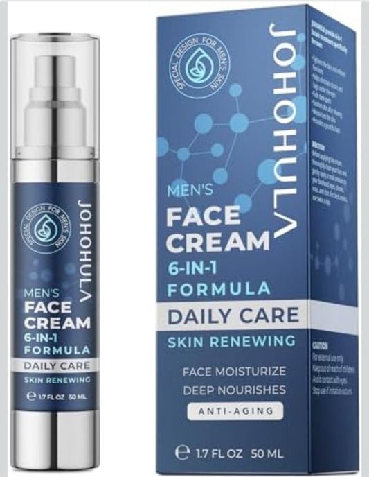 Johohula Face Cream 6-in-1 for Men: Face Moisturizer Suitable for Anti Aging Daily Face Care - Cream for Males Skin Care 1.7oz