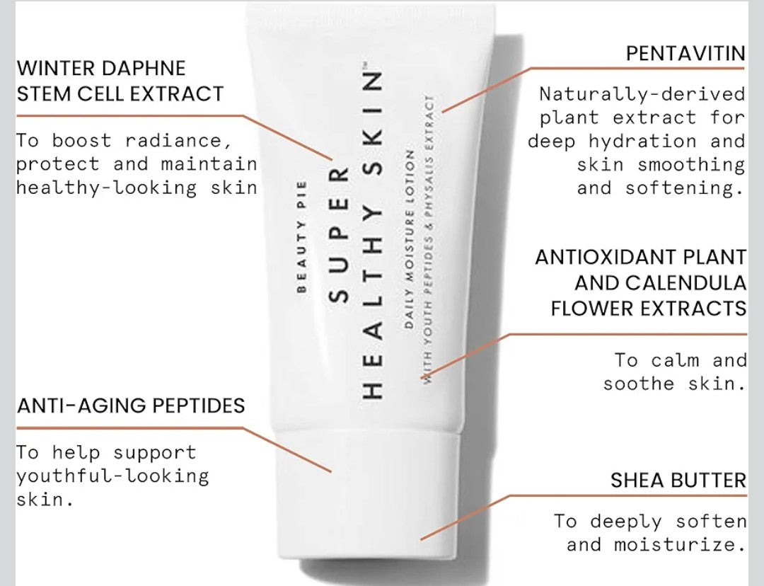 Beauty Pie Super Healthy Skin Daily Moisture Lotion, 200 ml (6.7 fl oz) – Lightweight, Fragrance‑Free Hydrating Cream with Hyaluronic Acid, Peptides & Vitamin E for Soft, Youthful Skin