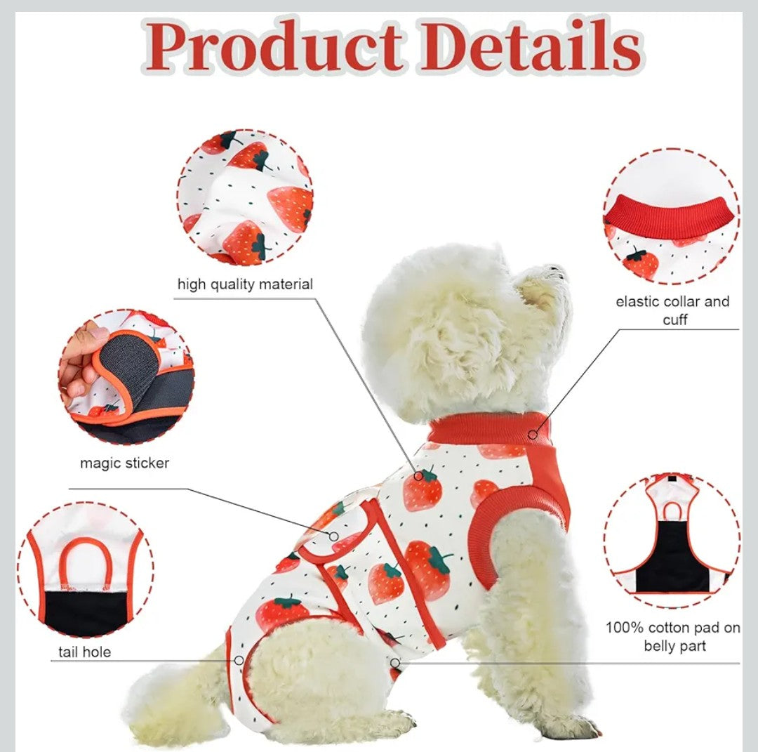 Dog Surgery Recovery Suit,Female Male Dog Onesie for Spay Neuter,Substitute E-Collar & Cone,Anti-Licking Breathable Onesie for Small Medium Large Dogs,Strawberry XL
