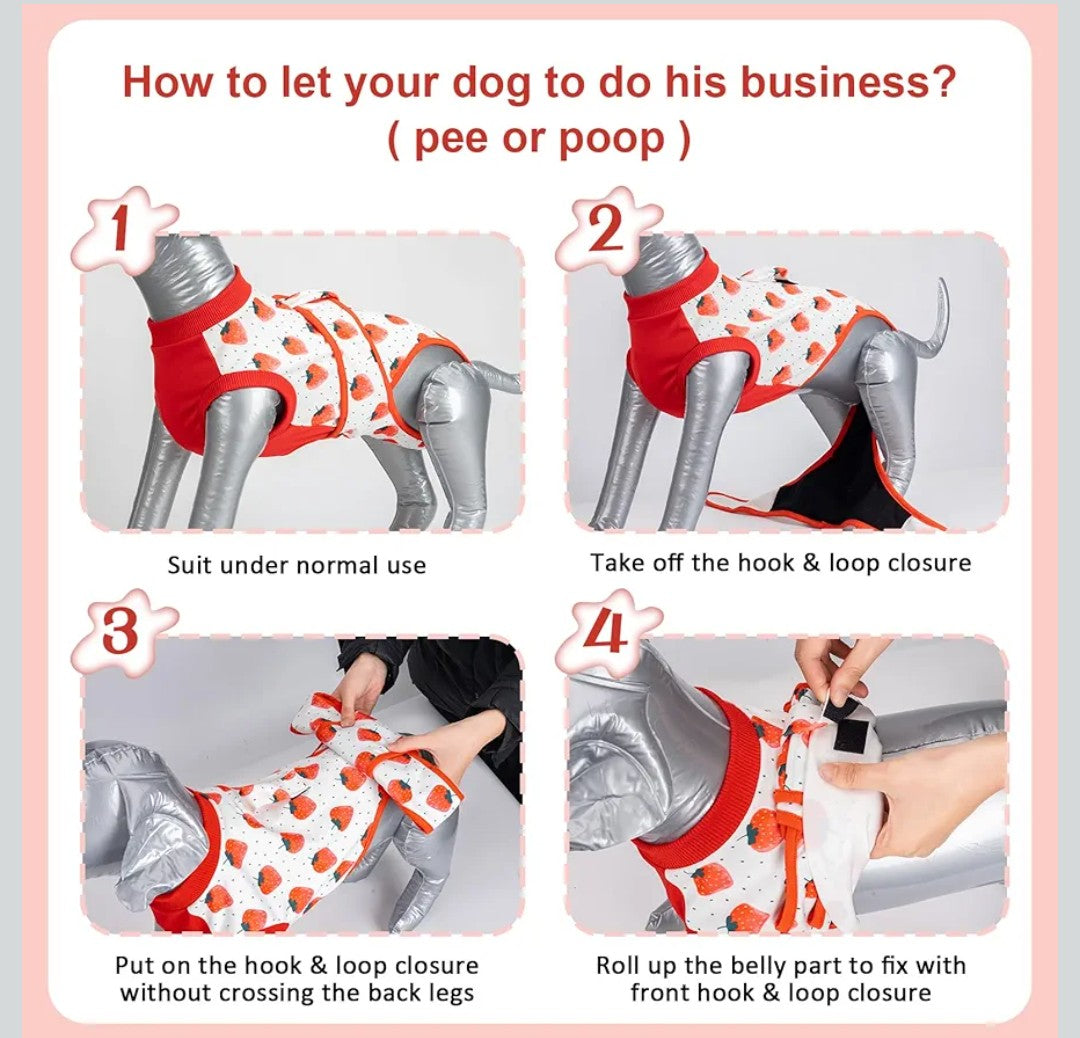 Dog Surgery Recovery Suit,Female Male Dog Onesie for Spay Neuter,Substitute E-Collar & Cone,Anti-Licking Breathable Onesie for Small Medium Large Dogs,Strawberry XL