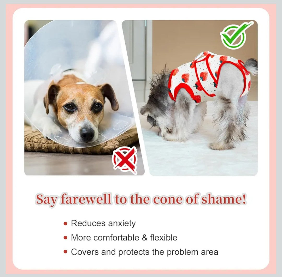 Dog Surgery Recovery Suit,Female Male Dog Onesie for Spay Neuter,Substitute E-Collar & Cone,Anti-Licking Breathable Onesie for Small Medium Large Dogs,Strawberry XL