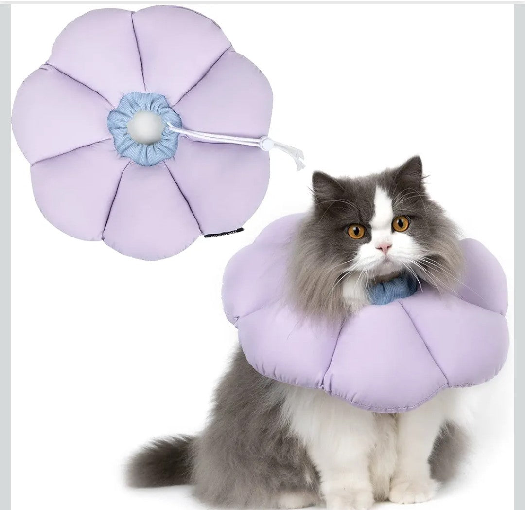 Cat Cone Collar,Cute Waterproof Cat Recovery Collar,Anti-Bite Lick Wound Healing Safety Elizabethan e Collar for Cats,Purple Flower All-Season Style…