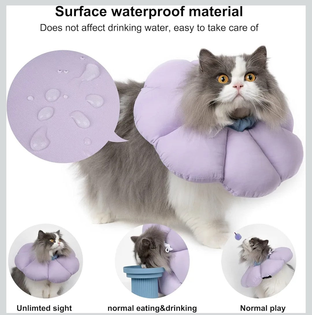 Cat Cone Collar,Cute Waterproof Cat Recovery Collar,Anti-Bite Lick Wound Healing Safety Elizabethan e Collar for Cats,Purple Flower All-Season Style…
