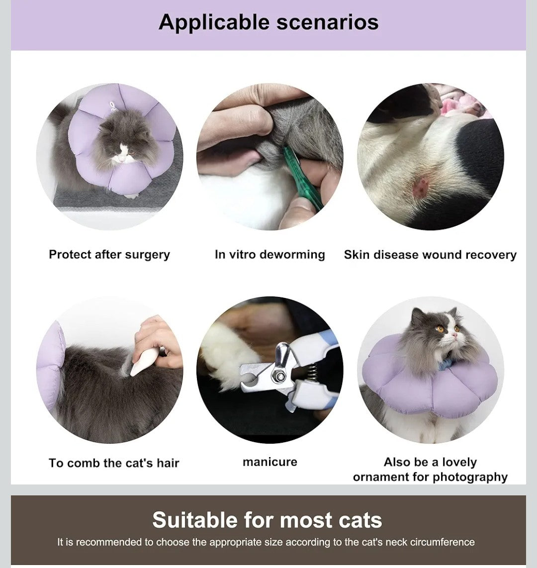 Cat Cone Collar,Cute Waterproof Cat Recovery Collar,Anti-Bite Lick Wound Healing Safety Elizabethan e Collar for Cats,Purple Flower All-Season Style…