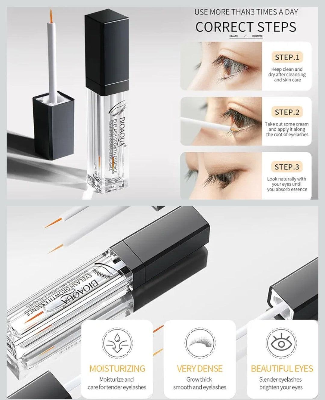 BIOAQUA Eyebrow Growth Serum Eyelashes Hairline Beard Lengthening Liquid Soft Brush Thickness Nourishing Elastic Moisturizing Natural Plant Extracts