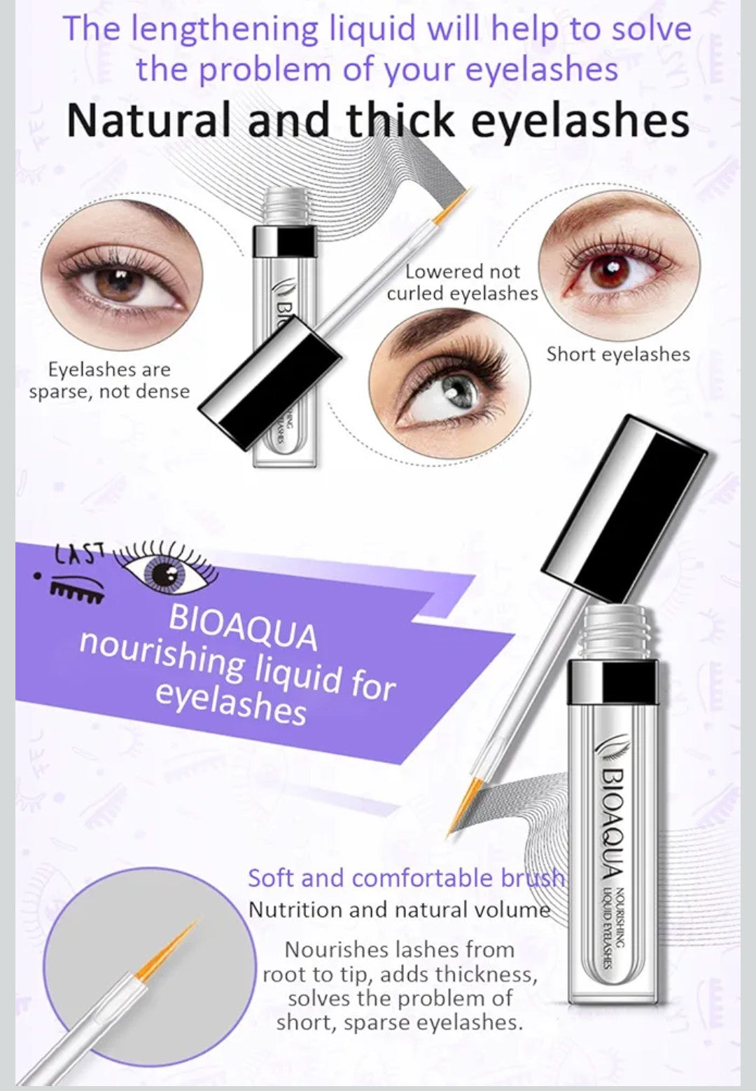 BIOAQUA Eyebrow Growth Serum Eyelashes Hairline Beard Lengthening Liquid Soft Brush Thickness Nourishing Elastic Moisturizing Natural Plant Extracts