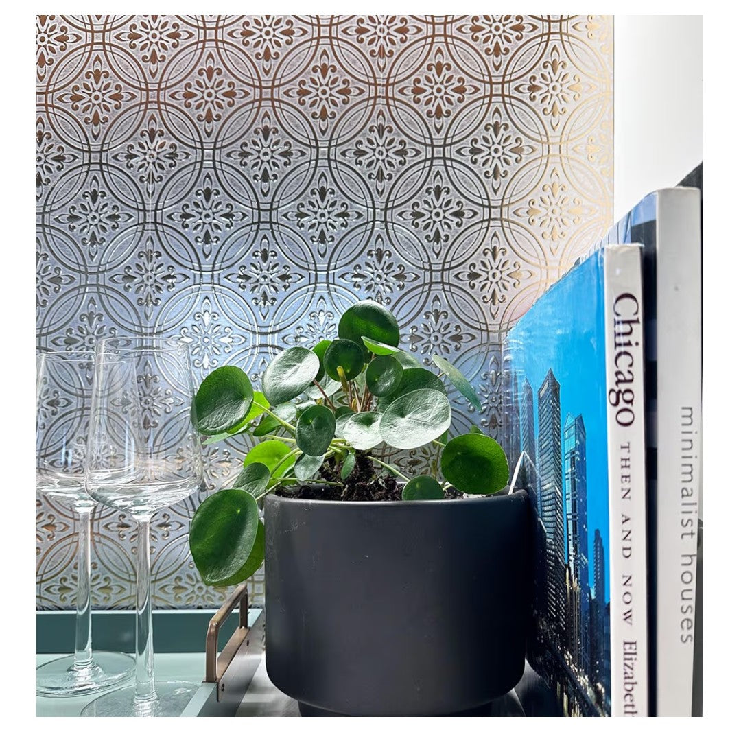Main Street 24-Pack of 8 x 8" Wallpaper Tiles Peel and Stick Metallic Gold Pastel Painted Design. Kitchen Backsplash, Renter Friendly, Paper Tile in Self Stick for Your Home and DIY Project