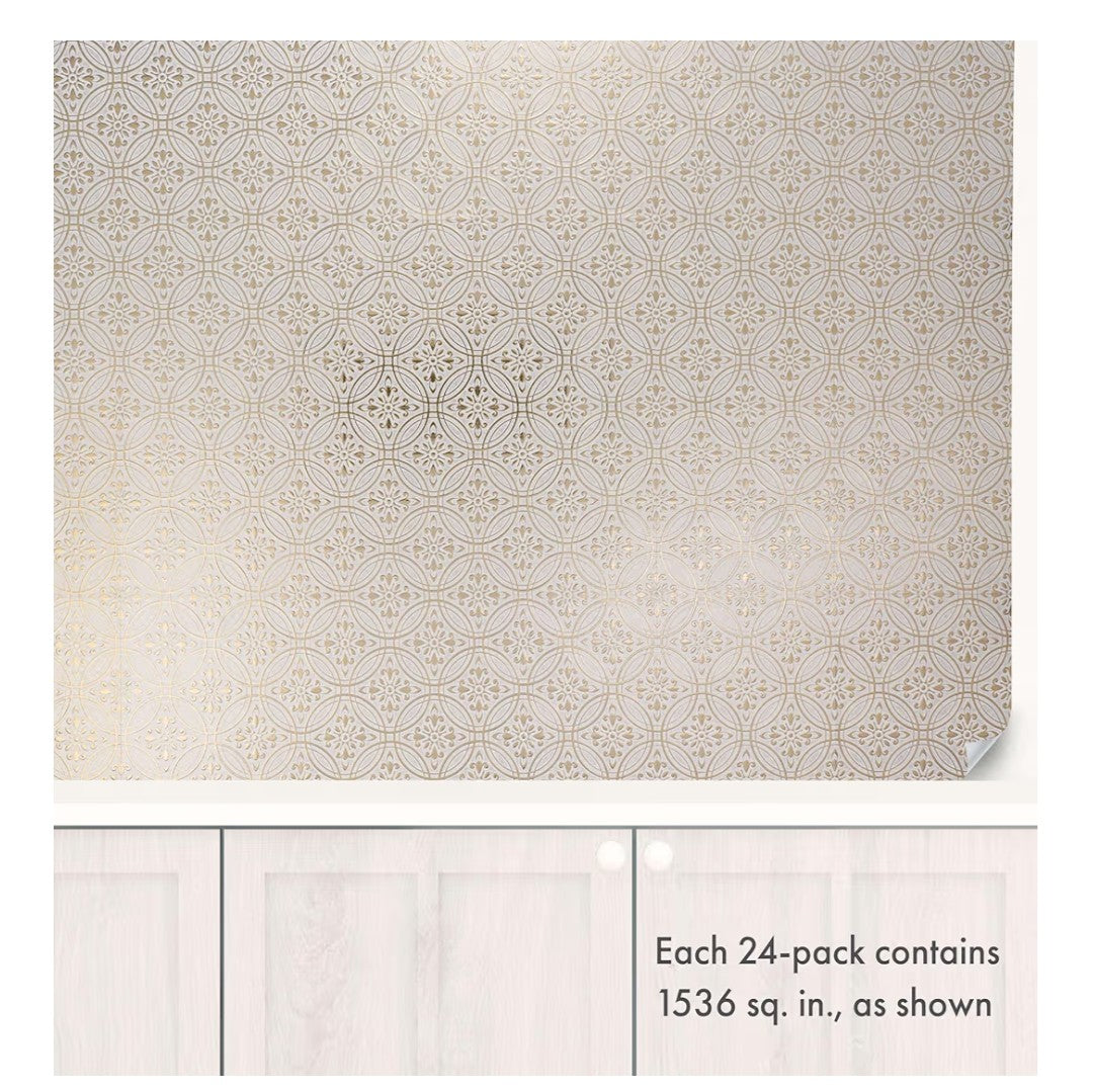 Main Street 24-Pack of 8 x 8" Wallpaper Tiles Peel and Stick Metallic Gold Pastel Painted Design. Kitchen Backsplash, Renter Friendly, Paper Tile in Self Stick for Your Home and DIY Project