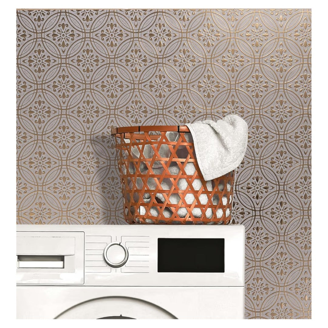 Main Street 24-Pack of 8 x 8" Wallpaper Tiles Peel and Stick Metallic Gold Pastel Painted Design. Kitchen Backsplash, Renter Friendly, Paper Tile in Self Stick for Your Home and DIY Project