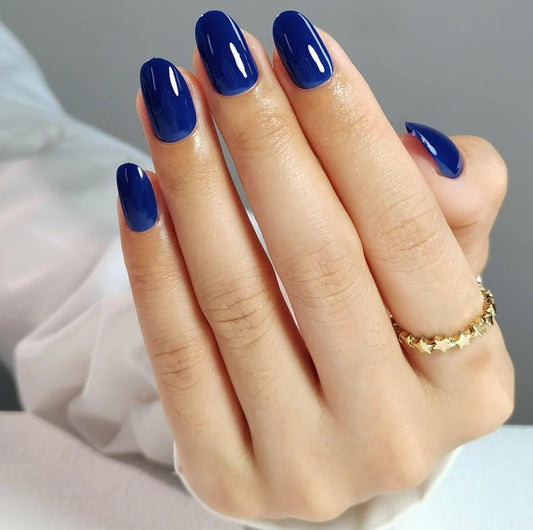Navy Blue Short Oval Soft Gel Nails