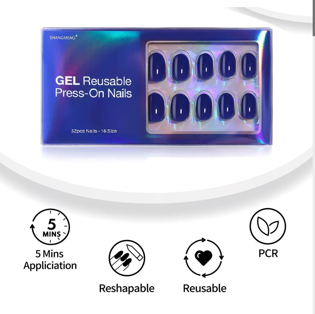 Navy Blue Short Oval Soft Gel Nails