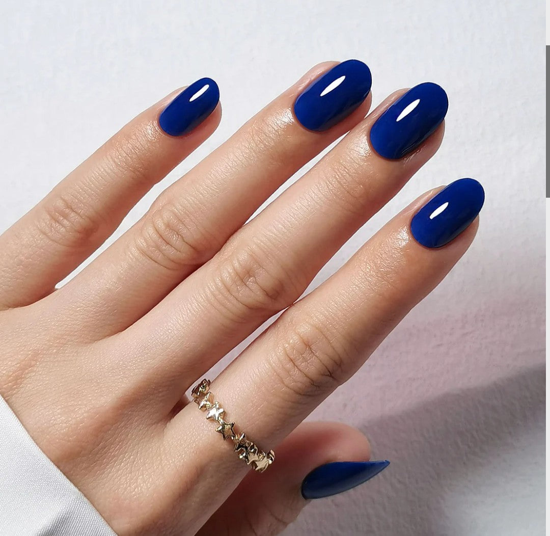 Navy Blue Short Oval Soft Gel Nails