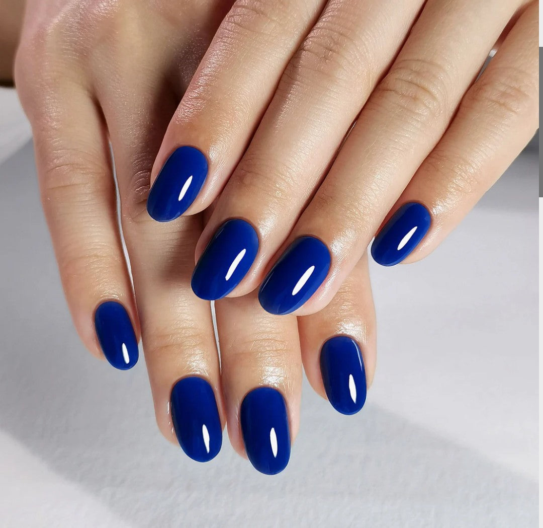 Navy Blue Short Oval Soft Gel Nails