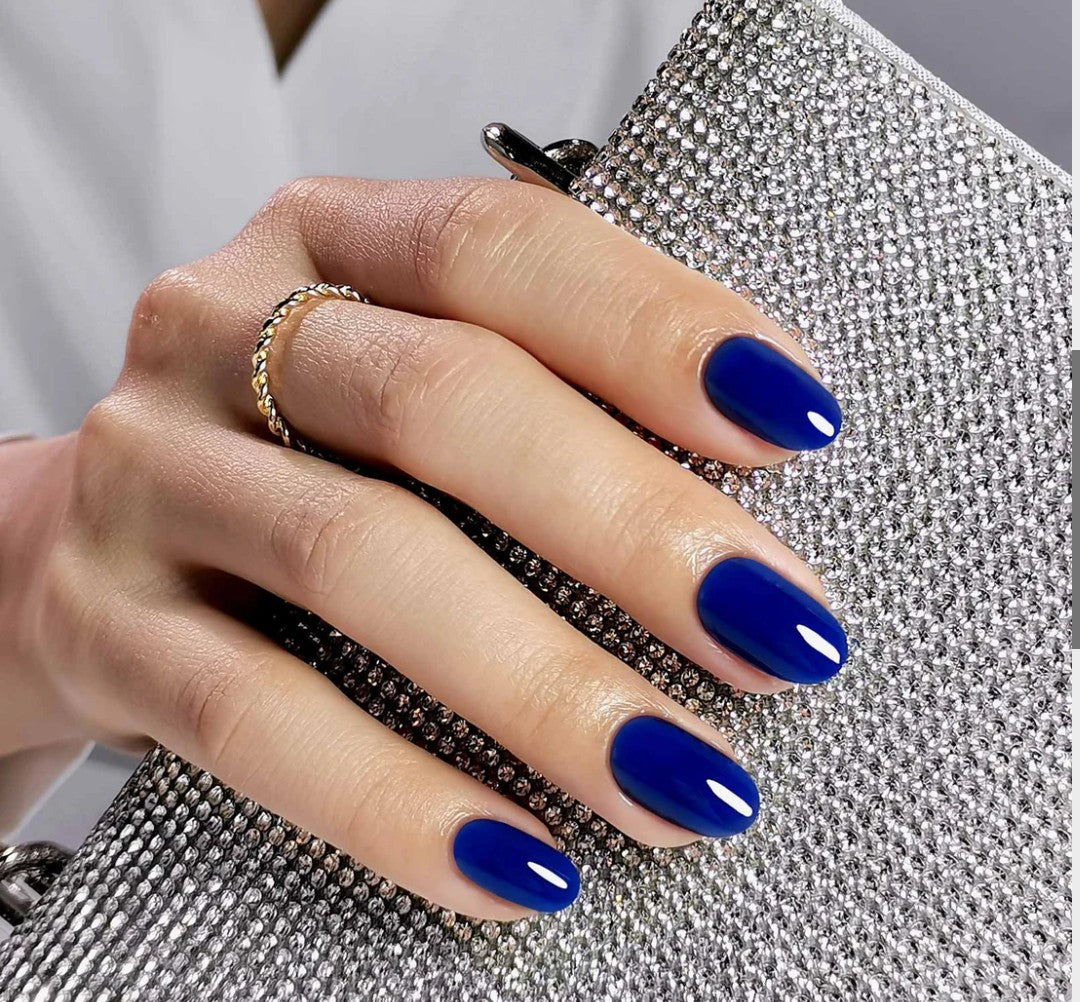 Navy Blue Short Oval Soft Gel Nails