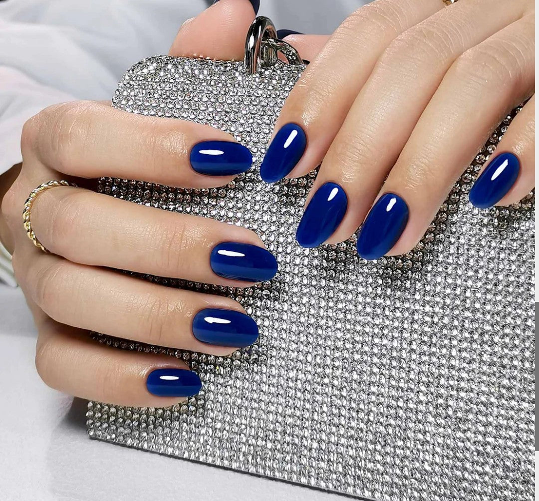 Navy Blue Short Oval Soft Gel Nails