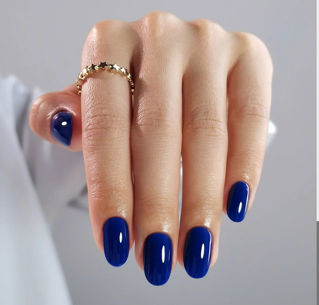 Navy Blue Short Oval Soft Gel Nails