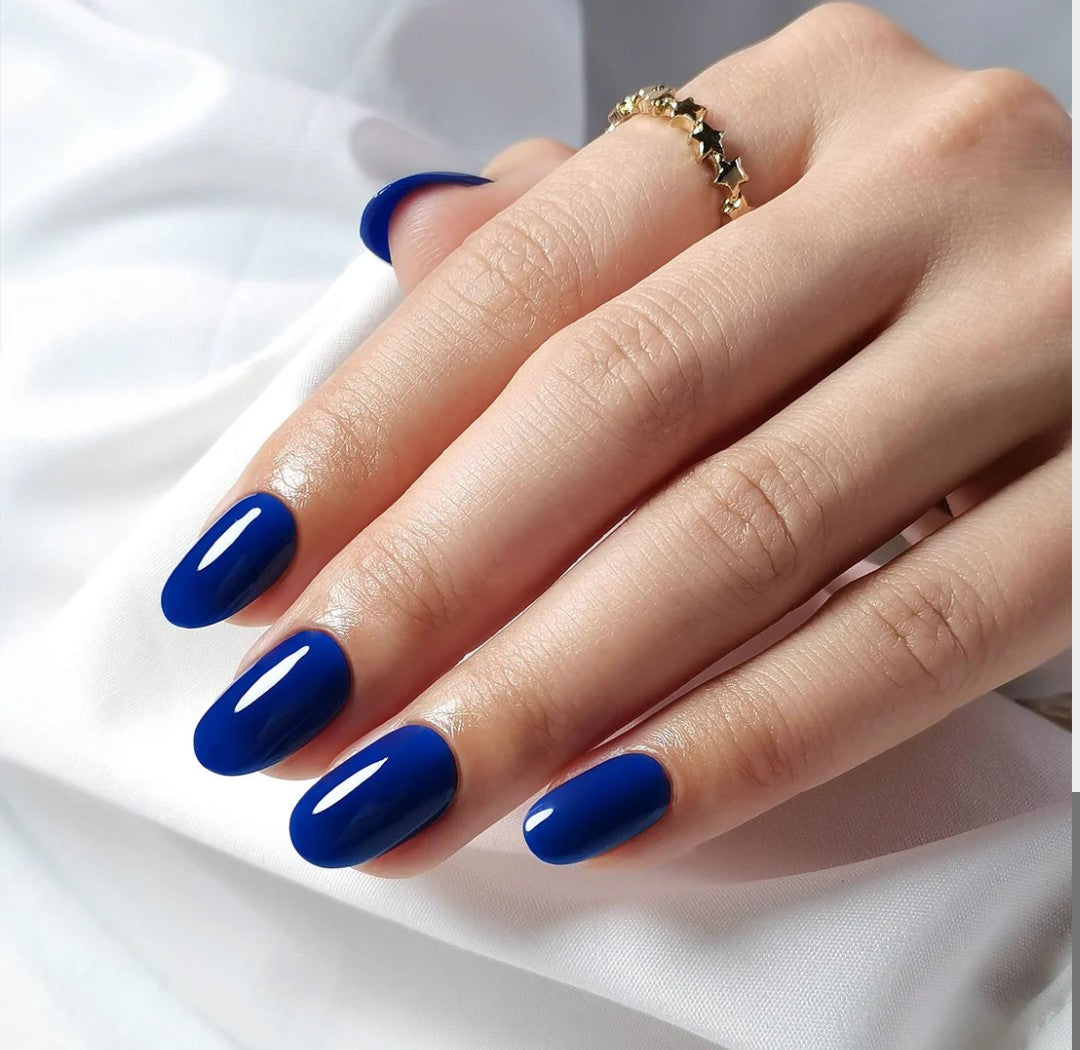 Navy Blue Short Oval Soft Gel Nails