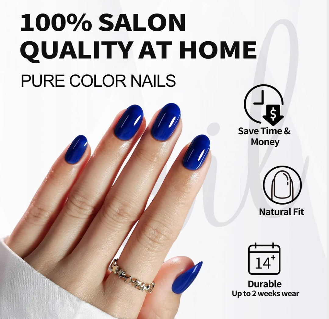 Navy Blue Short Oval Soft Gel Nails