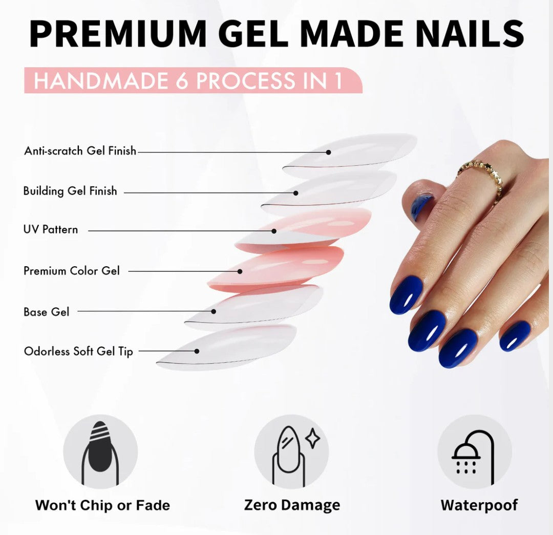 Navy Blue Short Oval Soft Gel Nails