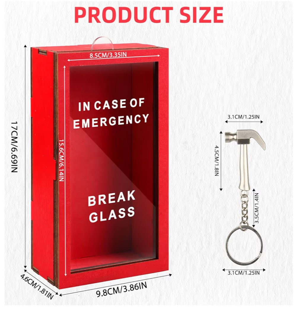 Funny Gift Emergency Box - Create Self Defined Idea Jar w/Hammer, Break in Case of Emergency Box - Desk Decor - Personalized Gag Gift for Friends Coworkers