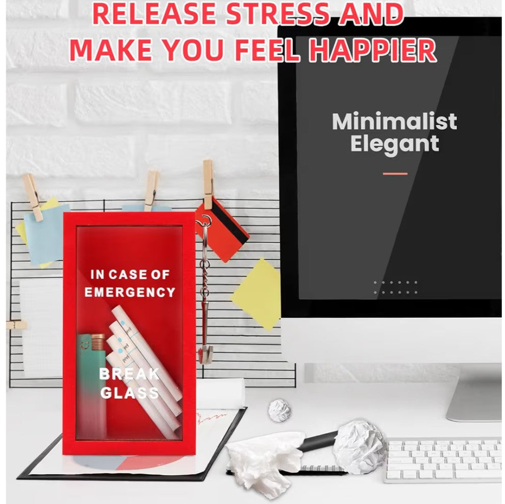 Funny Gift Emergency Box - Create Self Defined Idea Jar w/Hammer, Break in Case of Emergency Box - Desk Decor - Personalized Gag Gift for Friends Coworkers