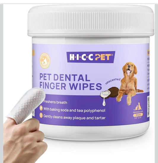 HICC Pet Teeth Cleaning Wipes for Dogs & Cats, Vet-Recommended Remove Bad Breath & Plaque & Tartar Buildup Dog Finger Toothbrush Wipes, Dog Tooth Brushing Kit Remove Stain & Gum Care for Small Animal