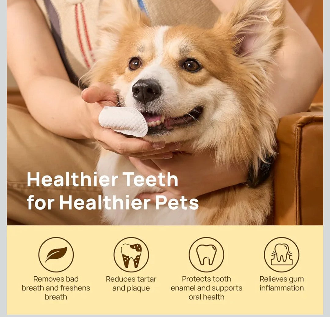 HICC Pet Teeth Cleaning Wipes for Dogs & Cats, Vet-Recommended Remove Bad Breath & Plaque & Tartar Buildup Dog Finger Toothbrush Wipes, Dog Tooth Brushing Kit Remove Stain & Gum Care for Small Animal