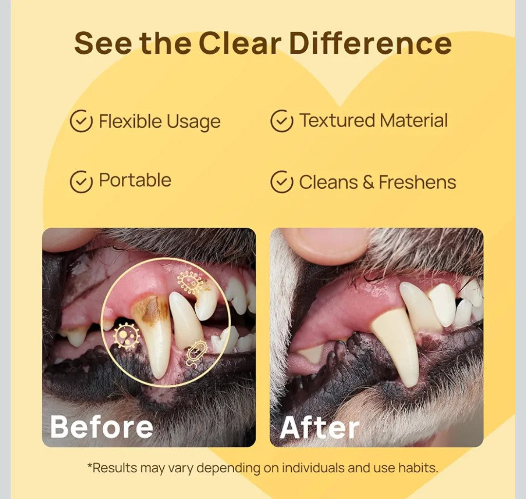 HICC Pet Teeth Cleaning Wipes for Dogs & Cats, Vet-Recommended Remove Bad Breath & Plaque & Tartar Buildup Dog Finger Toothbrush Wipes, Dog Tooth Brushing Kit Remove Stain & Gum Care for Small Animal