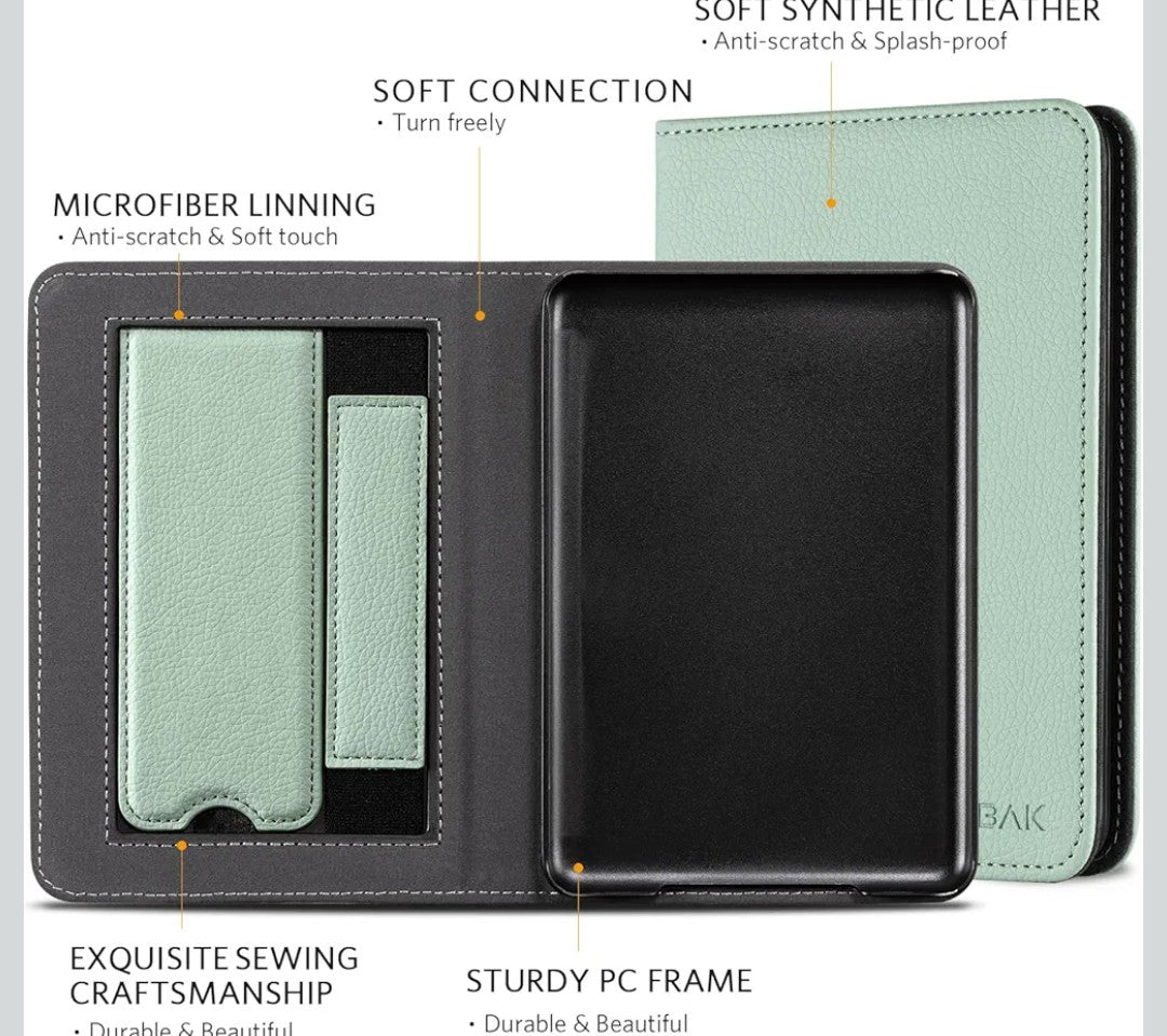CoBak Case with Stand for for 6" Kindle (2024 & 2022, 11th Gen) – PU Leather Smart Cover with Auto Sleep/Wake & Hand Strap, Premium Protective Case for Kindle Basic,Sage Green