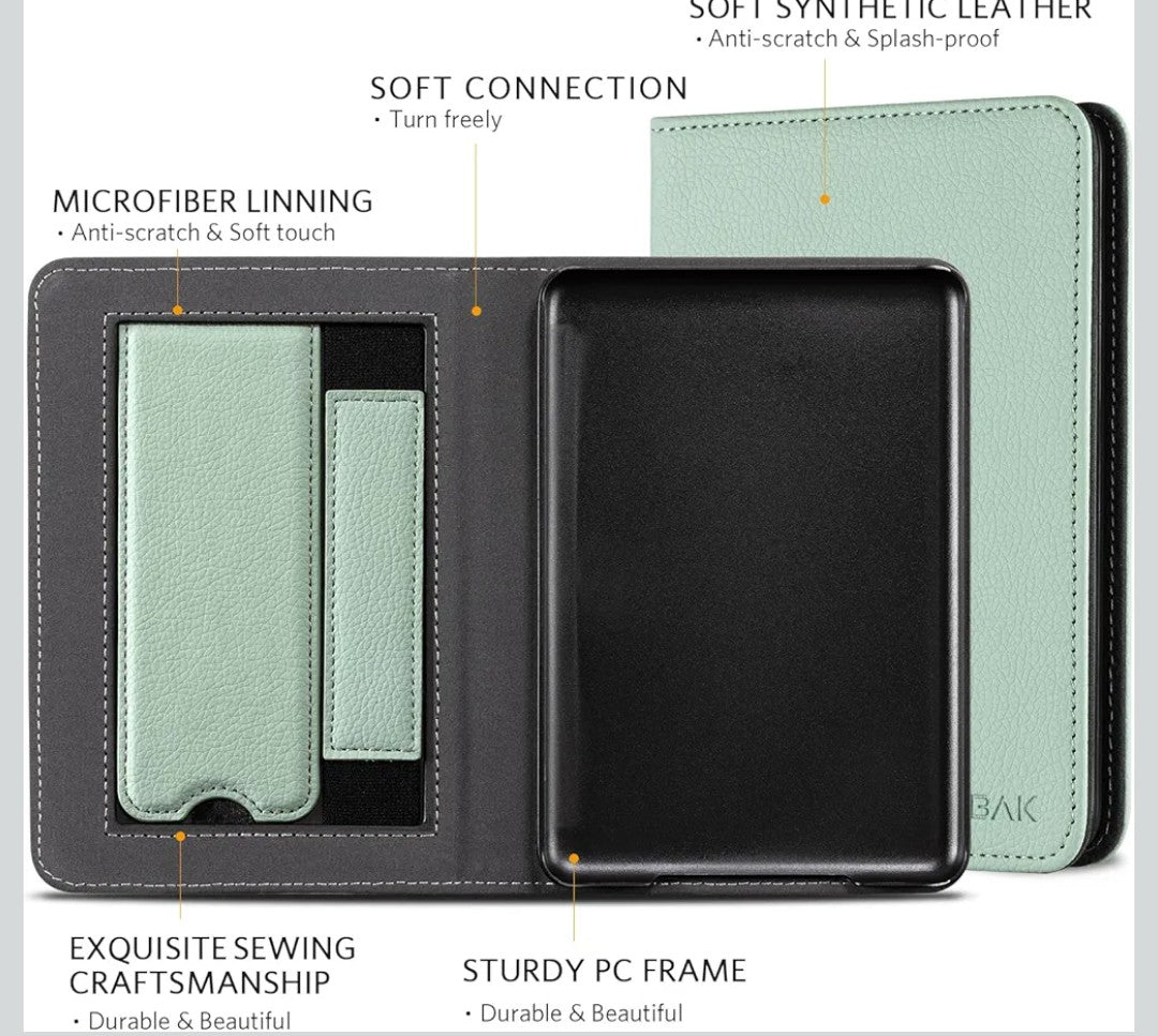 CoBak Case with Stand for for 6" Kindle (2024 & 2022, 11th Gen) – PU Leather Smart Cover with Auto Sleep/Wake & Hand Strap, Premium Protective Case for Kindle Basic,Sage Green