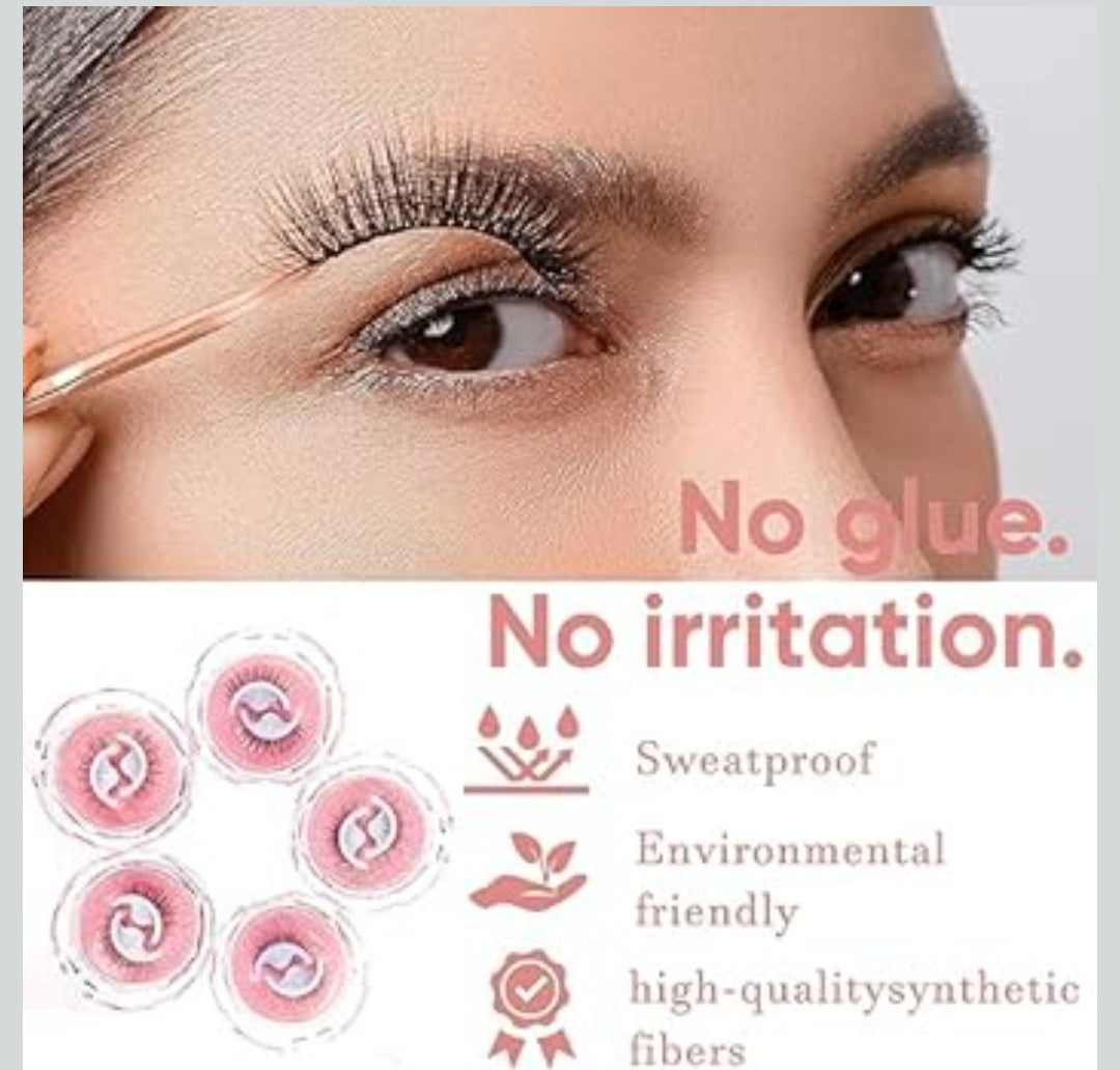 Self Adhesive Eyelashes,3D Dense Self Adhesive Lashes,Eyelashes Fluffy Natural Look No Glue Needed,Reusable False Lashes Wispy,48H Strong Hold,No Sticky Residue,Easy Put on (W02)