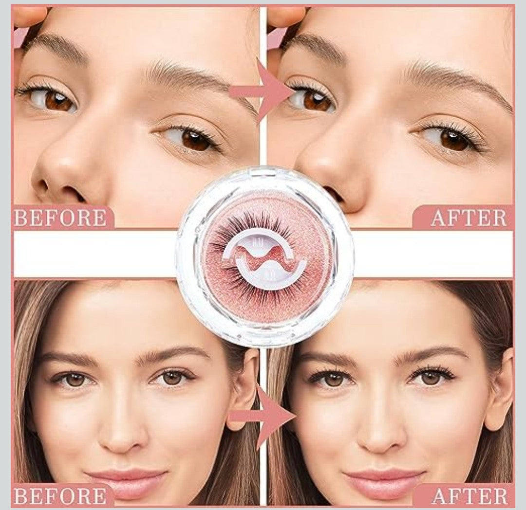 Self Adhesive Eyelashes,3D Dense Self Adhesive Lashes,Eyelashes Fluffy Natural Look No Glue Needed,Reusable False Lashes Wispy,48H Strong Hold,No Sticky Residue,Easy Put on (W08)
