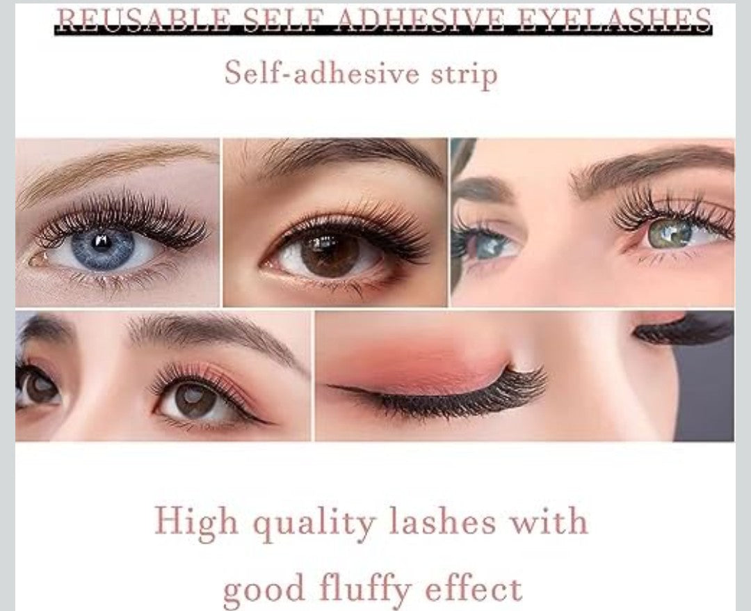 Self Adhesive Eyelashes,3D Dense Self Adhesive Lashes,Eyelashes Fluffy Natural Look No Glue Needed,Reusable False Lashes Wispy,48H Strong Hold,No Sticky Residue,Easy put on (Z03)