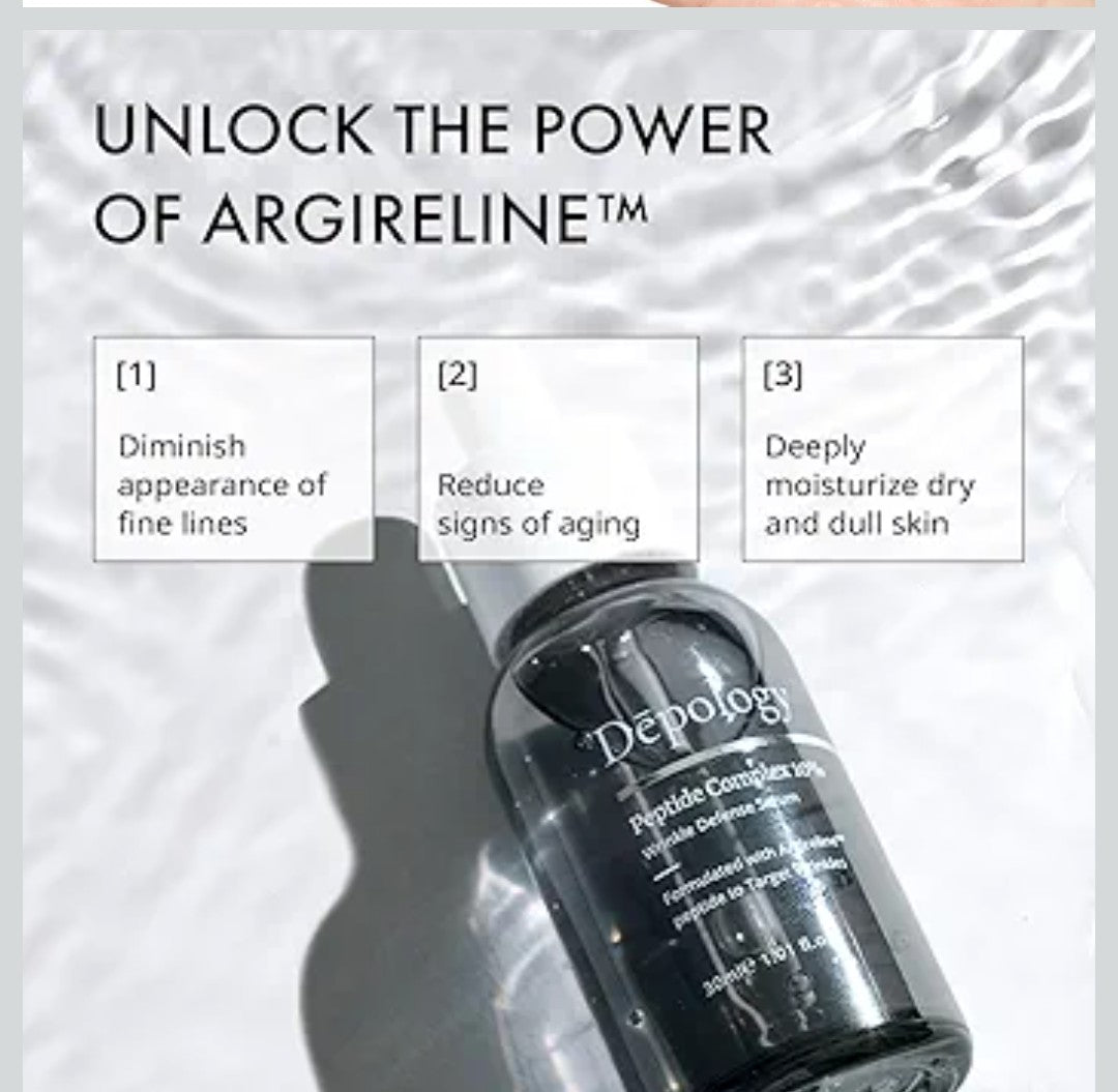 Depology Peptide Complex 10% Wrinkle Defense | Argireline™ Peptide Serum | Hydrating Face Serum Targets Dynamic Wrinkles | Vitamin C & Hyaluronic Acid Serum 1.01 fl oz