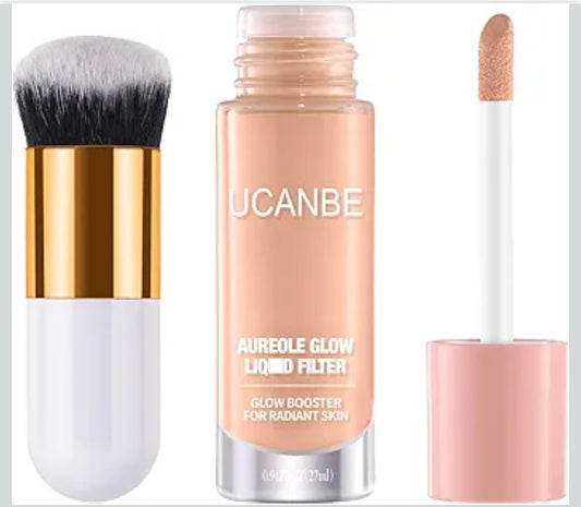 Halo Glow Liquid Filter, Vegan & Cruelty-Free Primer Complexion Radiance Booster for A Glowing, Soft-Focus Look, #05 Fair with Brush