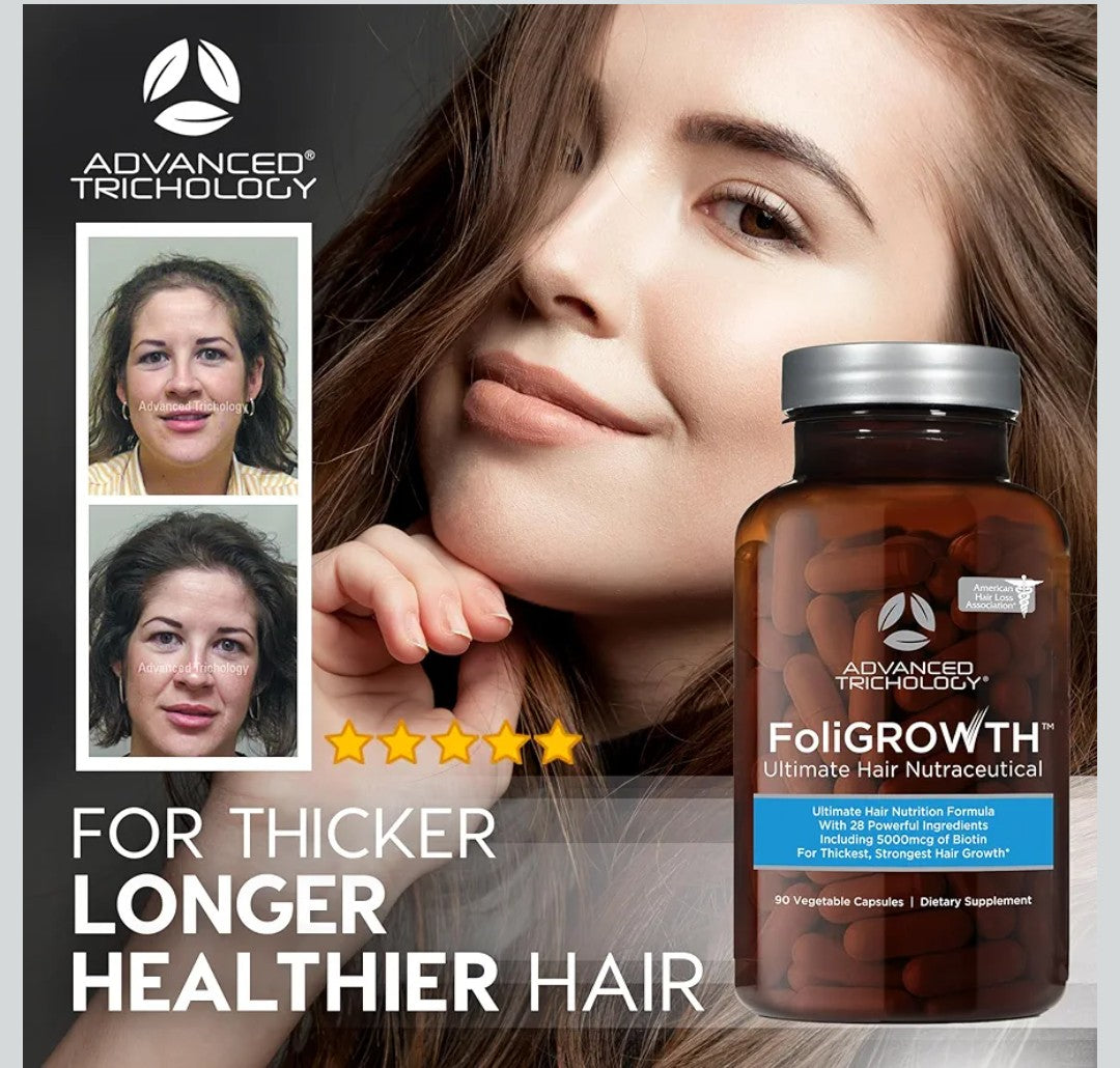 Advanced Trichology FoliGROWTH™ Hair Growth Supplement for Thicker Fuller Hair | Approved* by the American Hair Loss Association | Revitalize Thinning Hair - 90 Count (Pack of 1)