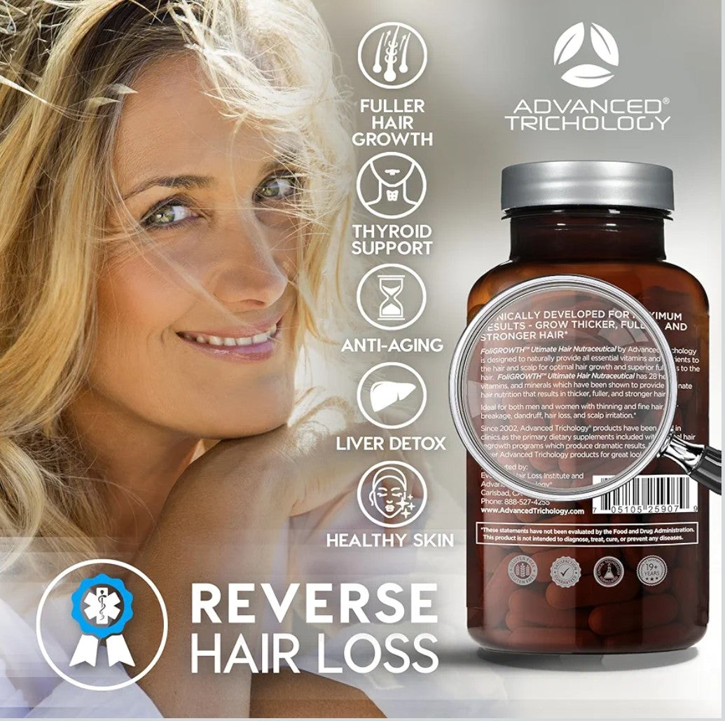 Advanced Trichology FoliGROWTH™ Hair Growth Supplement for Thicker Fuller Hair | Approved* by the American Hair Loss Association | Revitalize Thinning Hair - 90 Count (Pack of 1)