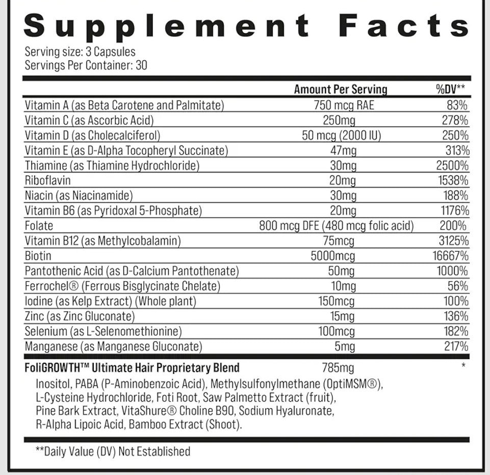 Advanced Trichology FoliGROWTH™ Hair Growth Supplement for Thicker Fuller Hair | Approved* by the American Hair Loss Association | Revitalize Thinning Hair - 90 Count (Pack of 1)