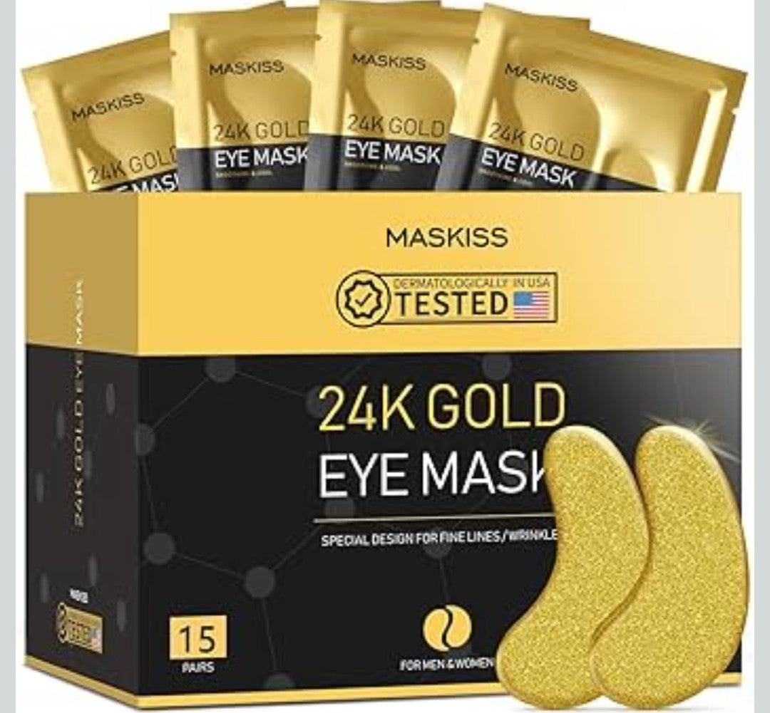 24k Gold Under Eye Patches (15 Pairs), eye mask, Collagen Skin Care Products, Eye Patches for Puffy Eyes, eye masks for dark circles and puffiness