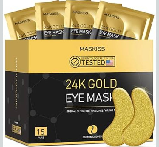 24k Gold Under Eye Patches (15 Pairs), eye mask, Collagen Skin Care Products, Eye Patches for Puffy Eyes, eye masks for dark circles and puffiness